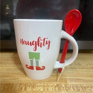 Naughty & Nice Fun Holiday Mug W Red Spoon